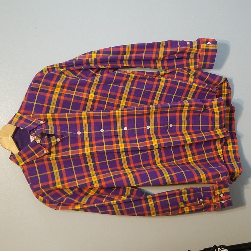 CLINCH LARGE BUTTON UP SHIRT~PURPLE YELLOW RED COLORWAY